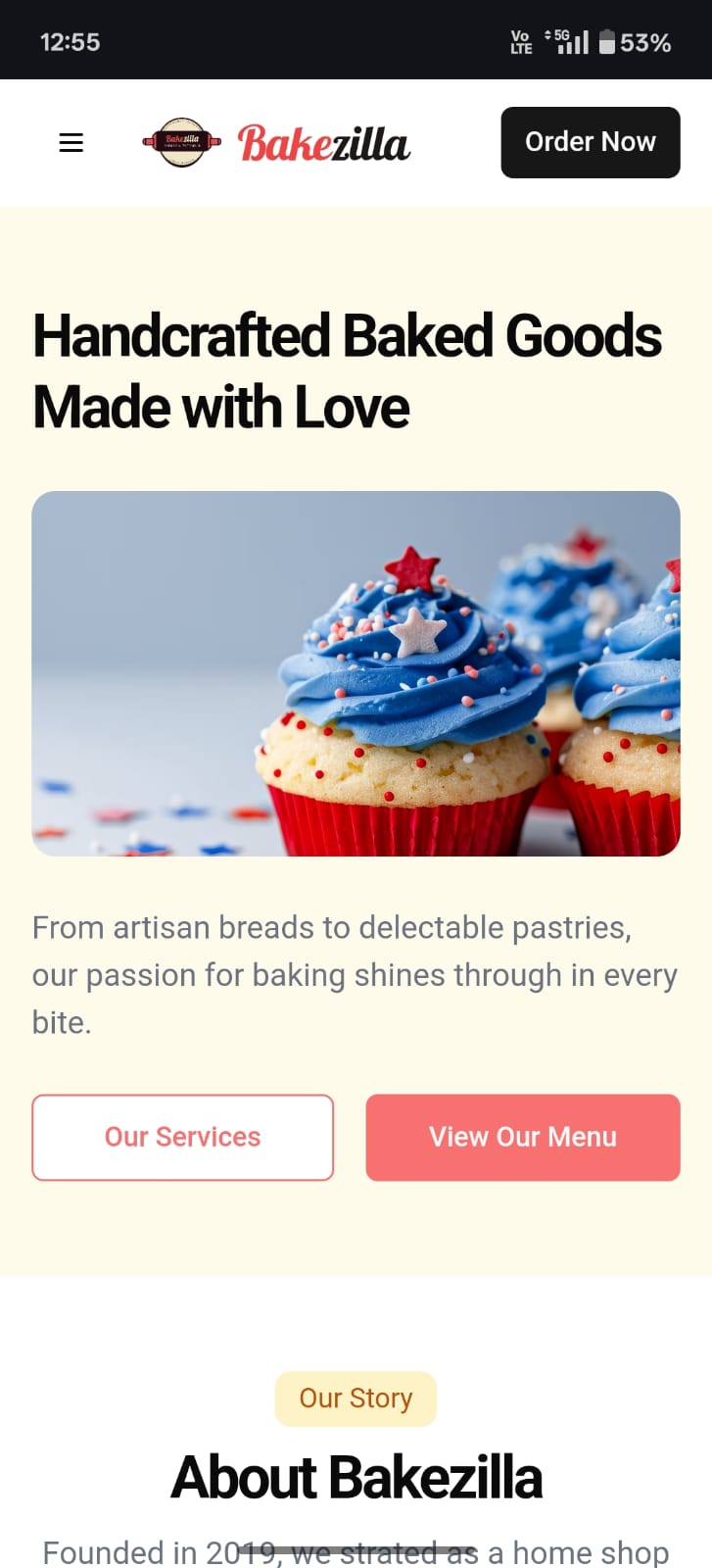 Affordable website development case study: Bakezilla website on mobile